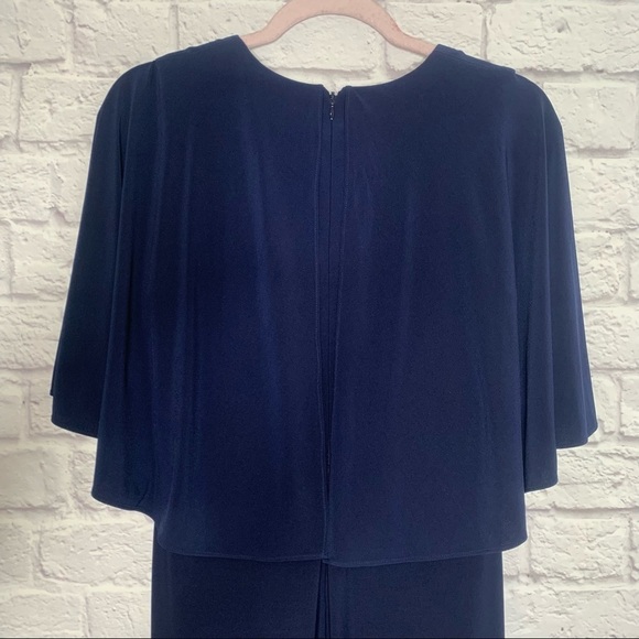 NWT Eliza J Navy Blue Embellished Cape Maxi Gown - Picture 9 of 16